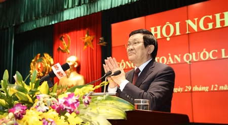 越南国家主席张晋创发表讲话。（图片来源：人民公安报）