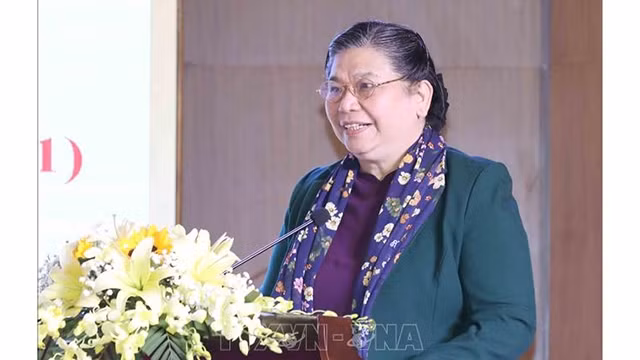 越南国会常务副主席丛氏放发表讲话。（图片来源：越通社）
