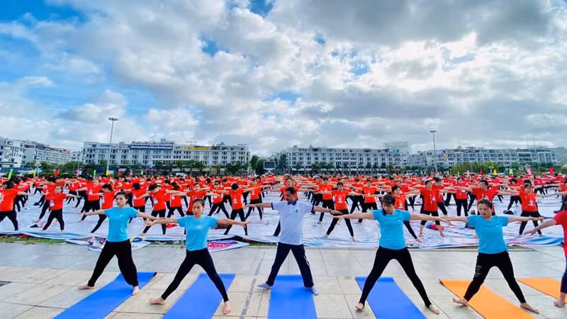 约3000人参加在广宁省举行的第八届国际瑜伽日活动。