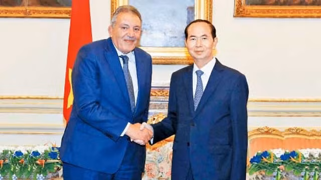 陈大光主席和埃及商会联合会主席。（图片来源：越通社）