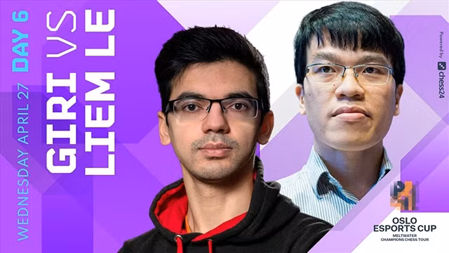 黎光廉（右）以压倒性优势战胜荷兰排名第一的球员 Anish Giri。（图片来源：chess24)