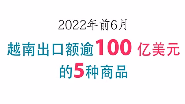 2022年前6月越南出口额逾100亿美元的5种商品【图表新闻】