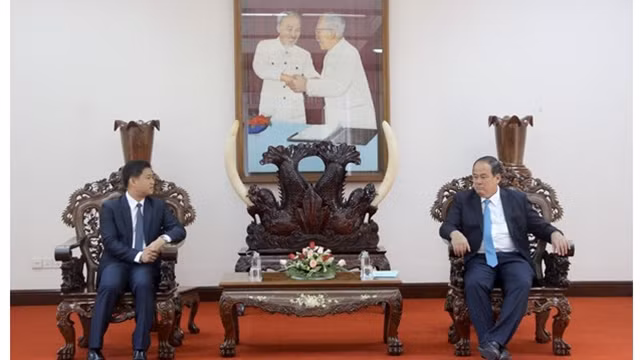 安江省人委会主席阮青平与柬埔寨驻胡志明市总领事索科·达雷斯。（图片来源：越通社）