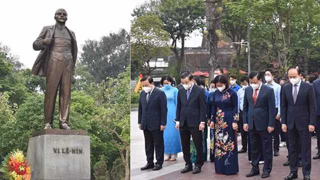 河内市领导献花纪念列宁诞辰152周年。