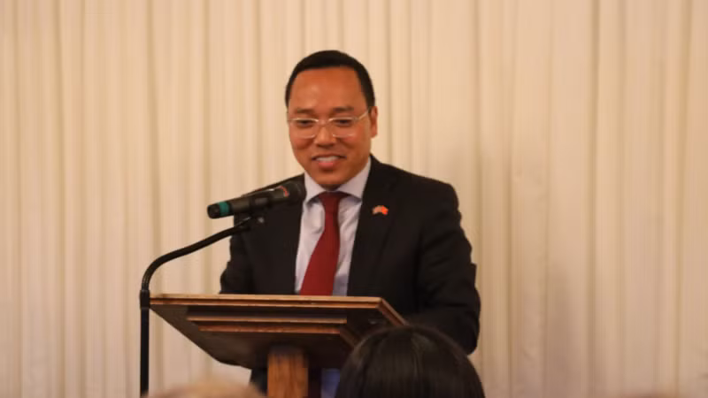 越南驻英国大使阮黄龙发言。