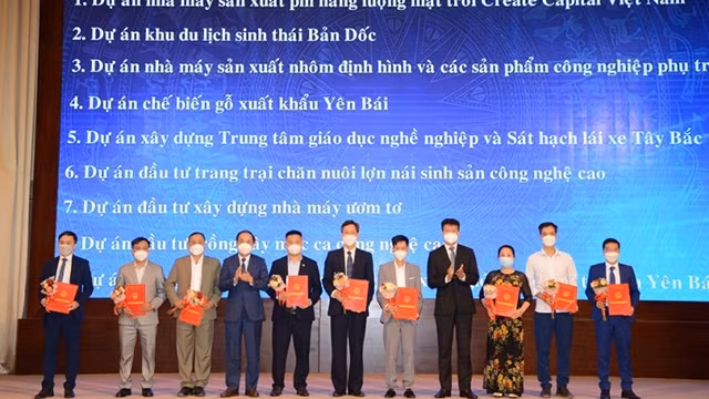 安沛省领导人向投资者颁发投资许可证。