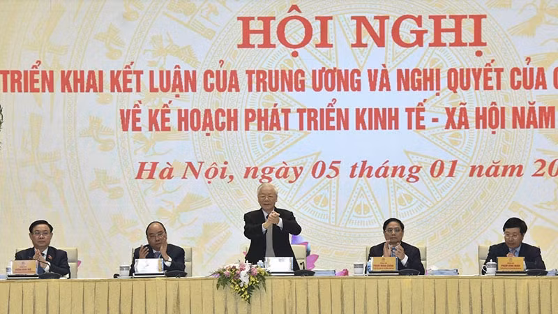 越共中央总书记阮富仲在会上发表讲话。（陈海 摄）