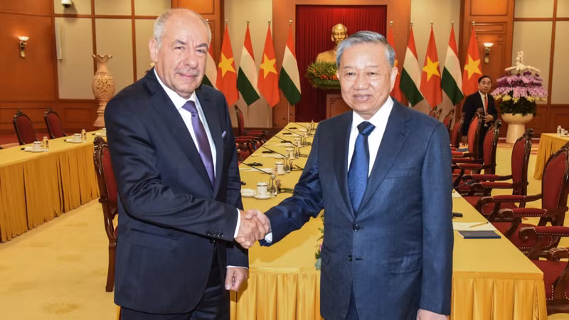 越共中央总书记苏林会见匈牙利总统舒尤克·道马什。