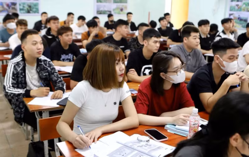 附图：劳动者在赴国外工作之前参加外语培训班。