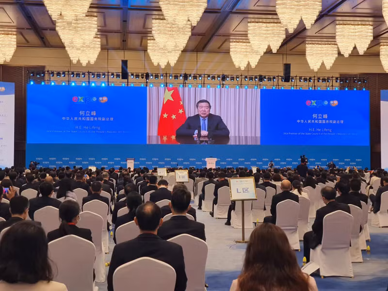 中国国务院副总理何立峰视频致辞。