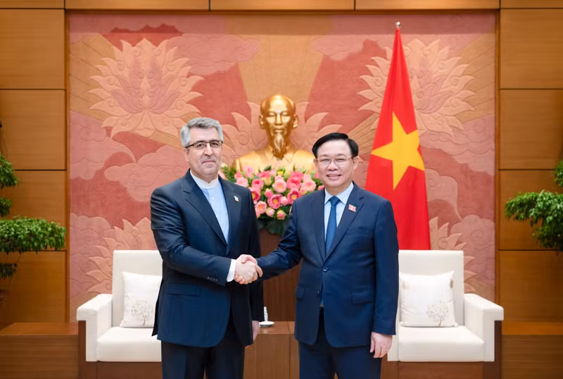 越南国会主席王廷惠与伊朗驻越南大使阿里·阿克巴尔·纳扎里。