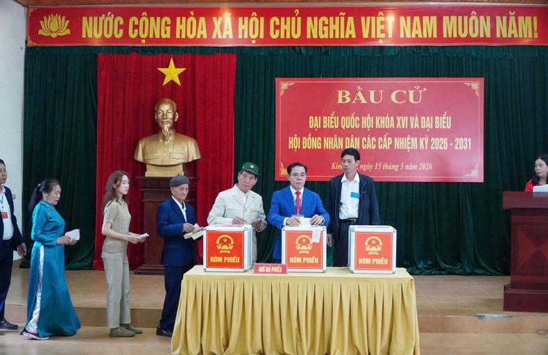 义安省领导和选民参加选举投票。