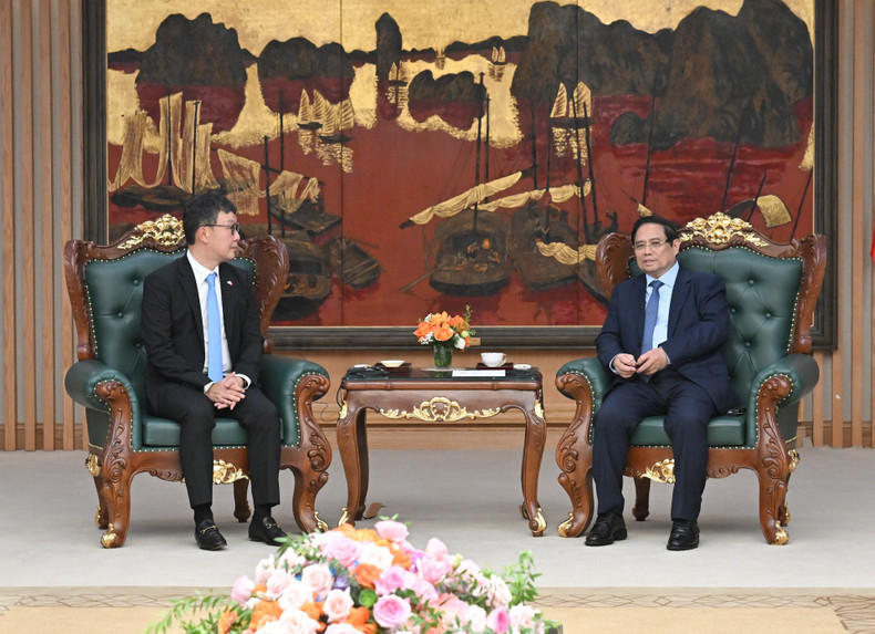 越南政府总理范明正和韩国Dunamu集团副总裁金亨年。 越南政府总理范明正和韩国Dunamu集团副总裁金亨年。