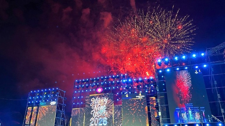 烟花照亮了义安省夜空。