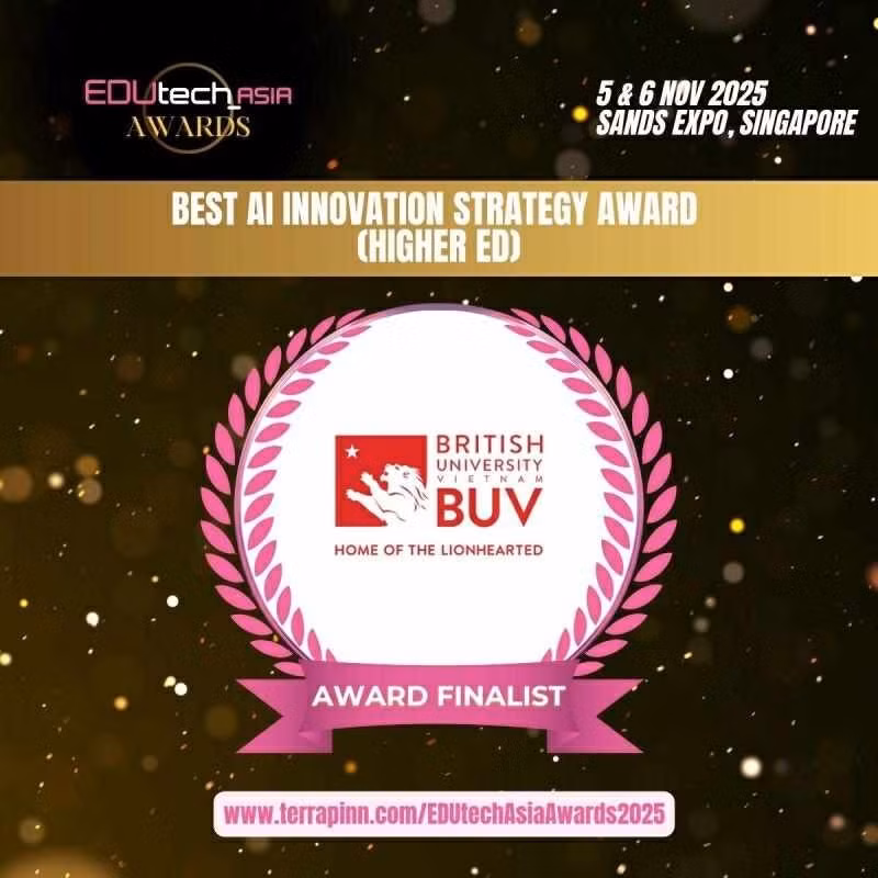 越南英国大学（BUV）成为越南入围享有盛誉的EDUtech Asia 2025奖教育人工智能创新项目前九的唯一代表。