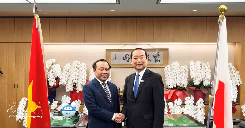 越南政府科技部部长武海军（左）与日本总务大臣藤井久之共同出席会晤，双方一致同意继续维持双边交流机制。