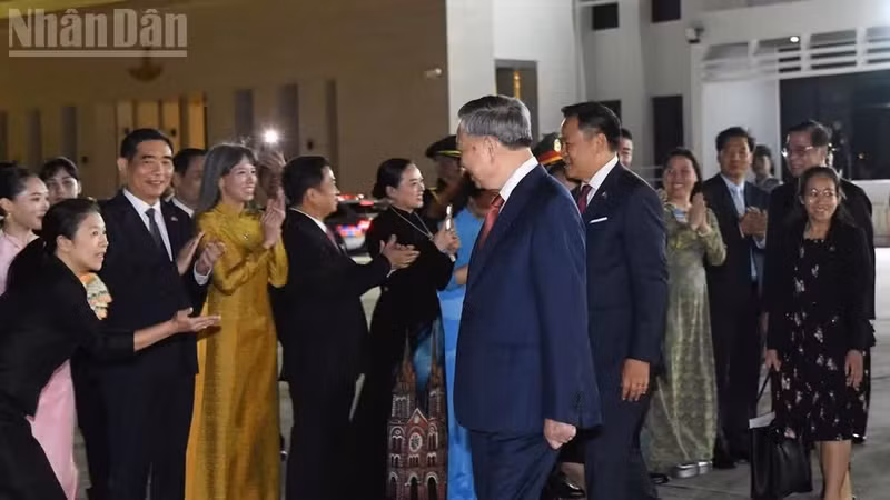 越南驻泰国大使范越雄及其夫人，以及越南驻孔敬府总领事丁黄灵及其夫人也到场为苏林总书记、国家主席及夫人送行。