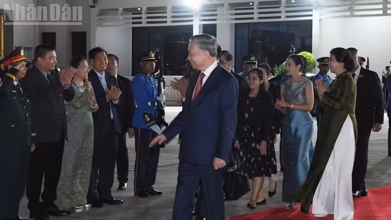 越南驻泰国大使馆干部人员前来为苏林总书记、国家主席和夫人送行。