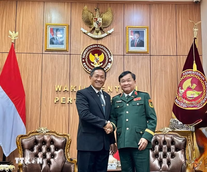 越南国防部副部长黄春战上将会见印尼国防副部长唐尼·埃尔马万·陶凡托。（图片来源：越通社）