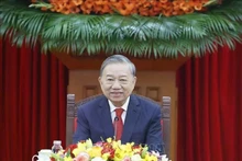 越共中央总书记苏林同中共中央总书记、中国国家主席习近平通电话。（图片来源：越通社）