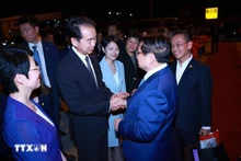 中国驻越南大使 何炜等中方代表来到机场为范明正总理一行送行。（图片来源：越通社）