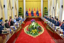 越南国家主席梁强与澳大利亚总督萨曼莎·莫斯廷举行会谈。（水源 摄）