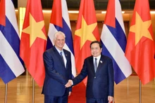 越南国会主席陈青敏会见古共中央第一书记、古巴国家主席迪亚斯-卡内尔。（图片来源：dangcongsan.vn）