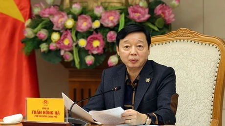 越南政府副总理陈红河在会上发表讲话。