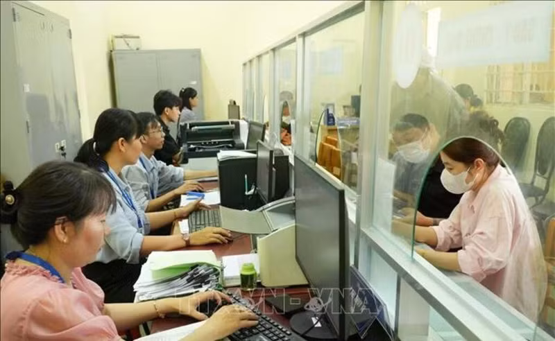 胡志明市泰美乡干部、公务员为群众办理行政手续。