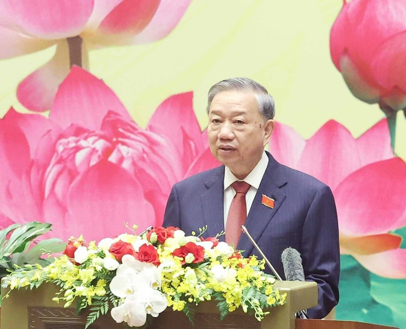 越共中央总书记苏林在会上发言。