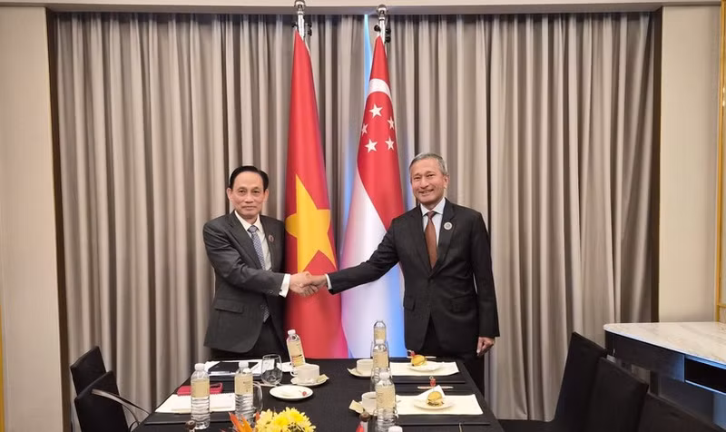 越共中央政治局委员、外交部长黎怀忠会见新加坡外交部长维文。