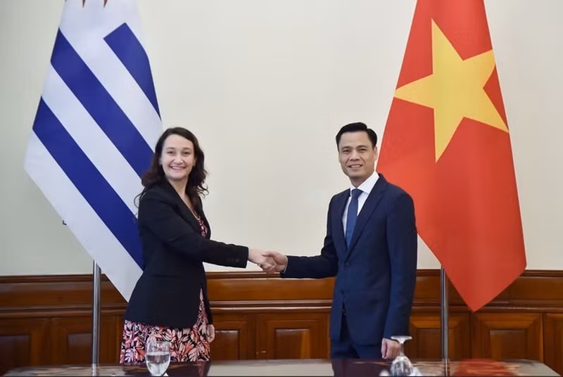 越南外交部副部长邓黄江与乌拉圭外交部副部长瓦莱里娅·楚萨基·卡夫雷拉。
