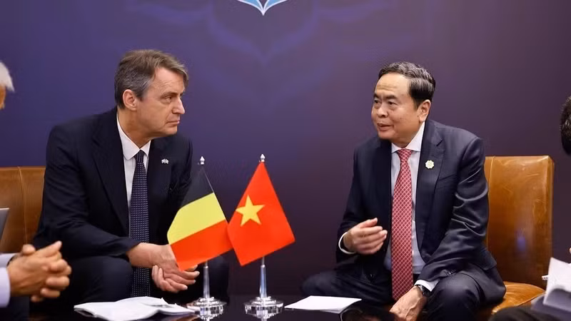 越南国会主席陈青敏会见比利时联邦参议院议长文森特·布隆代尔。