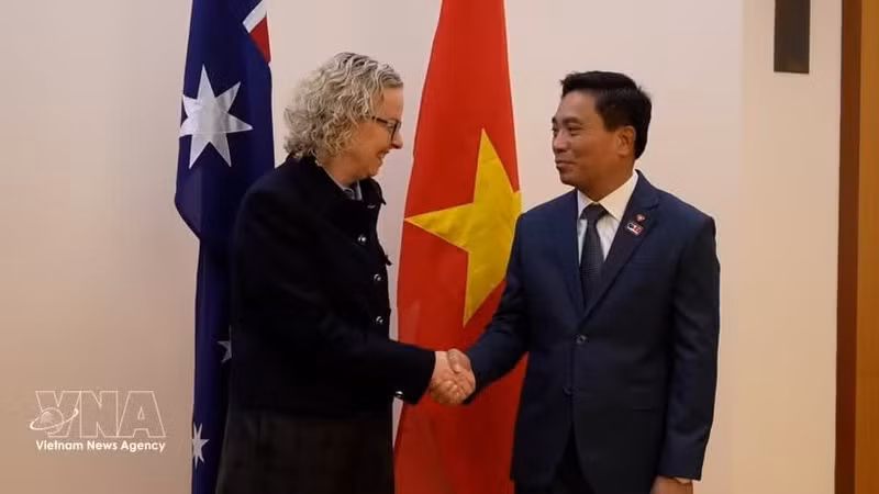 越南国会副主席阮尹英与澳大利亚众议院副议长、澳大利亚—越南议员友好小组主席莎伦·克莱登。（图片来源：越通社）