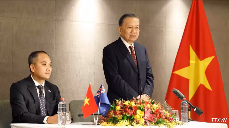 越共中央总书记、国家主席苏林在见面会上发表讲话。（图片来源：越通社）