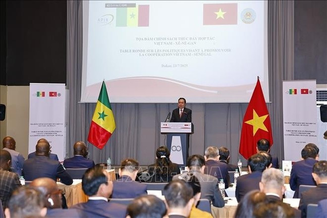 国会主席陈青敏在座谈会上发表讲话。(图片来源:越通社) tran-thanh-man-3.jpg