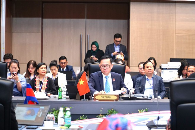 越南驻东盟临时代办陈德平大使以东盟高官会越南代表团代代理团长的身份率团出席会议。(图片来源:越通社) 越南驻东盟临时代办陈德平大使以东盟高官会越南代表团代代理团长的身份率团出席会议。(图片来源:越通社)