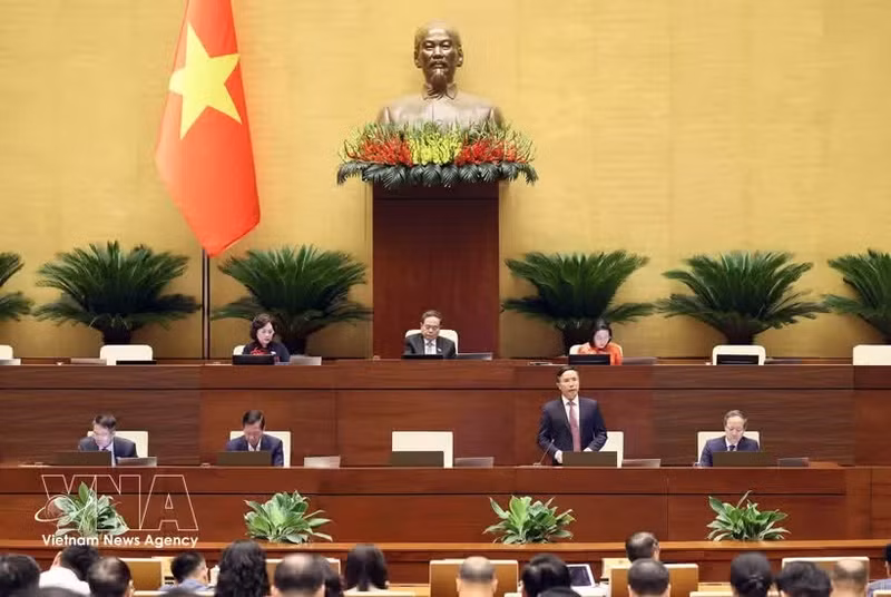 国家银行行长范德印在会议上澄清代表意见。（图片来源：越通社）