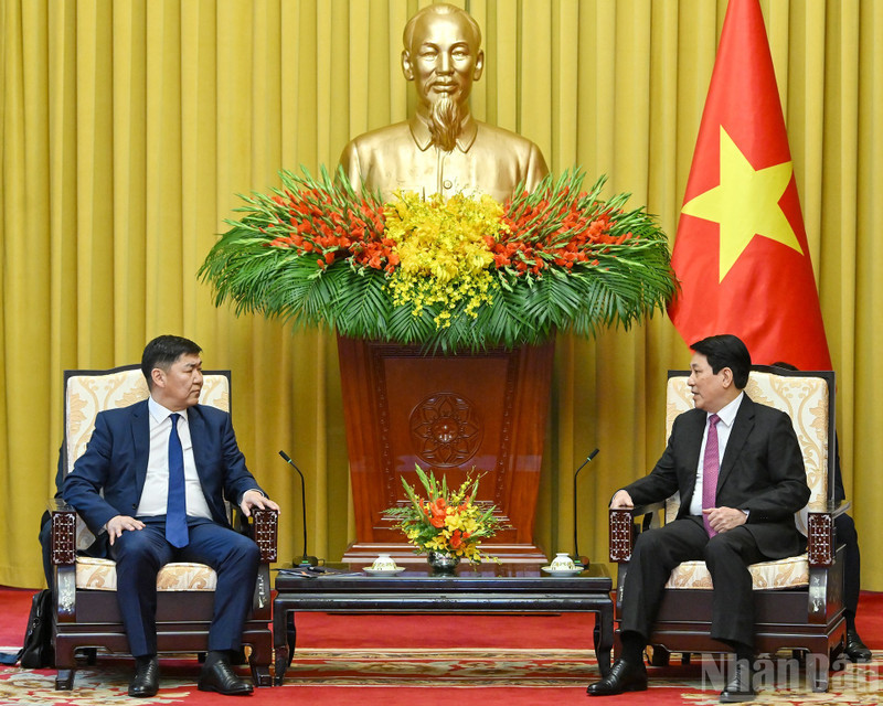 越南国家主席梁强会见蒙古国最高法院院长甘佐里格·丹丁。