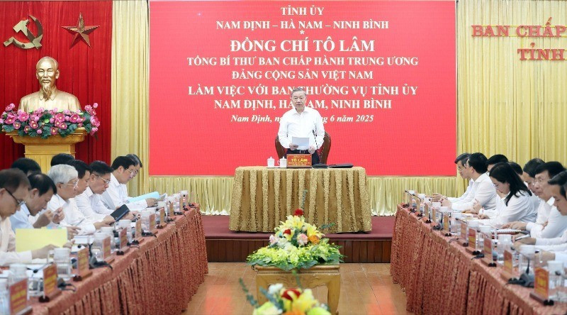 越共中央总书记苏林在会议上发表讲话。（图片来源：越通社）