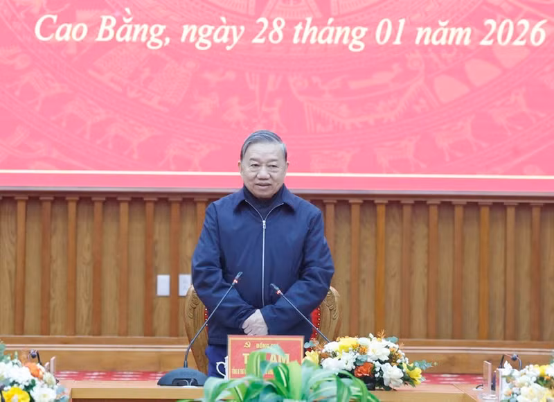 苏林总书记在会上发表讲话。