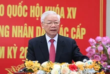 阮富仲总书记就国会代表和各级人民议会代表选举接受媒体采访。（图片来源：人民报网）