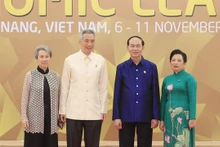 越南国家主席陈大光和新加坡总理李显龙穿着APEC服装。