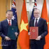 越共中央总书记、国家主席苏林与澳大利亚总理安东尼·阿尔巴尼斯移交联合声明。（图片来源：越通社）