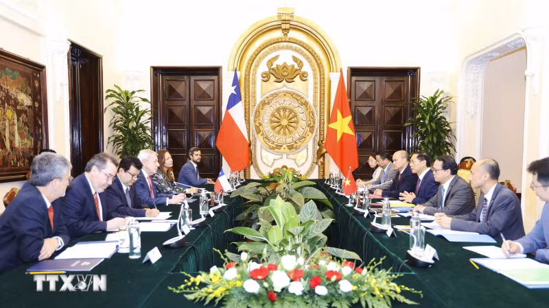 越南外交部长裴青山与智利外交部长阿尔韦托·范克拉韦伦举行会谈。（图片来源：越通社）