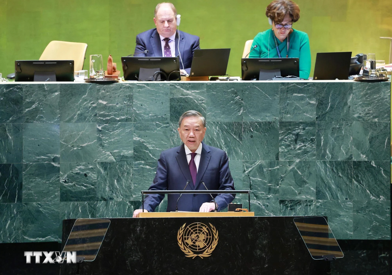 越共中央总书记、国家主席苏林在第七十九届联合国大会一般性辩论上发表重要讲话。（图片来源：越通社）