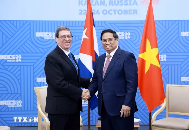 越南政府总理范明正会见古巴外交部部部长罗德里格斯。（图片来源：越通社）