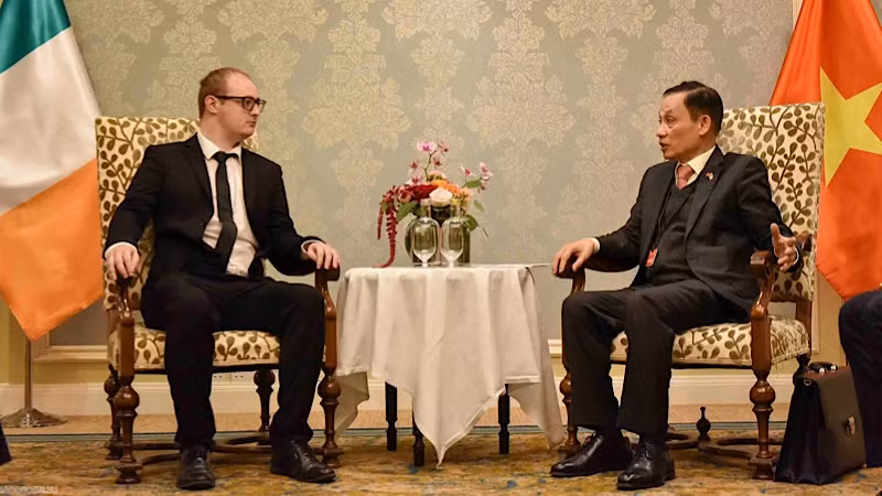 越共中央对外部部长黎怀忠会见爱尔兰共产党负责外事工作的中央书记处书记格雷厄姆·哈林顿。（图片来源：越通社）