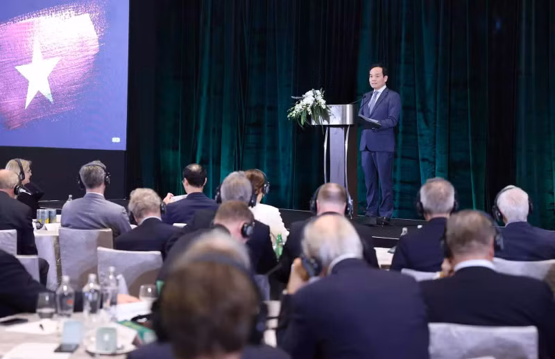 越南政府副总理陈流光在会上发表讲话。（图片来源：越通社）