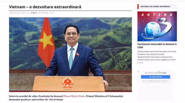 越南政府总理范明正就越南取得突破性发展、越共十三大提出的最重要决策，以及越罗两国合作前景等内容接受罗马尼亚媒体记者的采访。